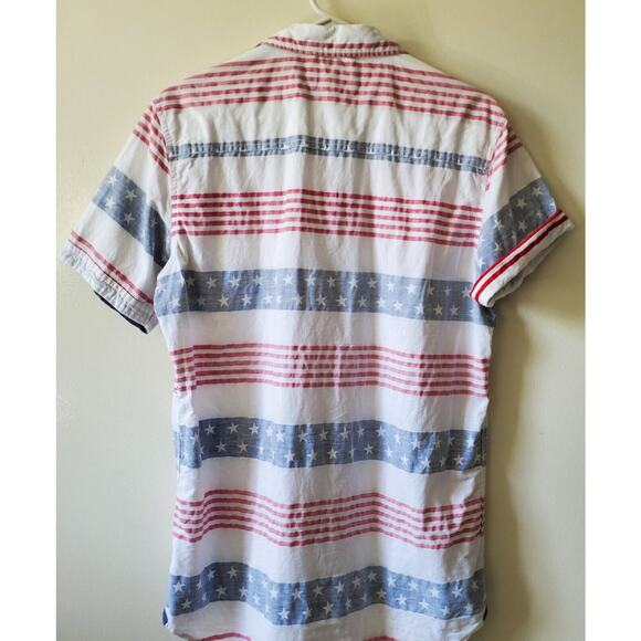 Free Planet Mens L Shirt Button Front American Flag Reverse Print Cotton USA - Picture 5 of 13